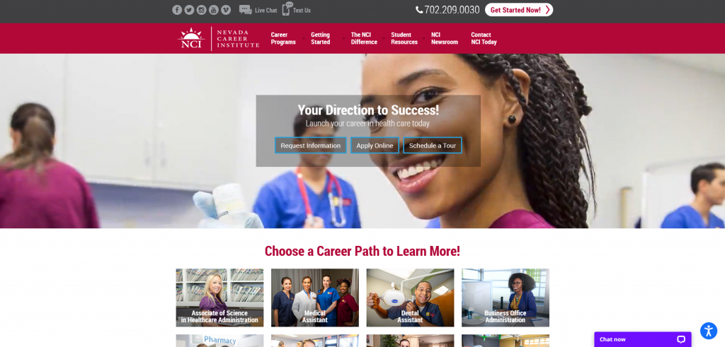 Nevada Career Institute Official Website Screenshot from the web